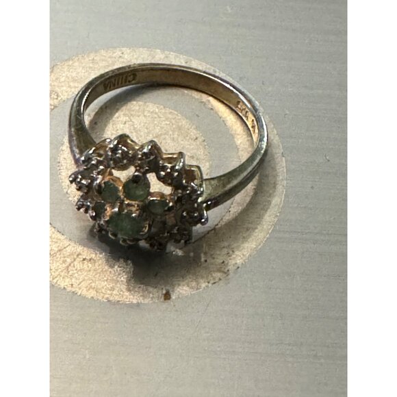 Vintage 925 Sterling Silver Ring With Green Gemstone & Clear Crystals Size 6 2.5 - Picture 9 of 11